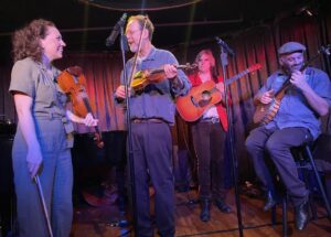 Ken Waldman (second from left) showcased his talents, along with Caitlin Warbelow, Jefferson Hamer and Ilan Moss, among others, during a roots music variety show. (iPhone Photo: Michael Kornfeld)