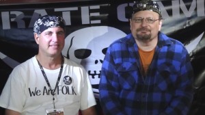 Michael Kornfeld  (left) and Stuart Kabak host late-night music at Pirate Camp (Photo: Bob Drake)