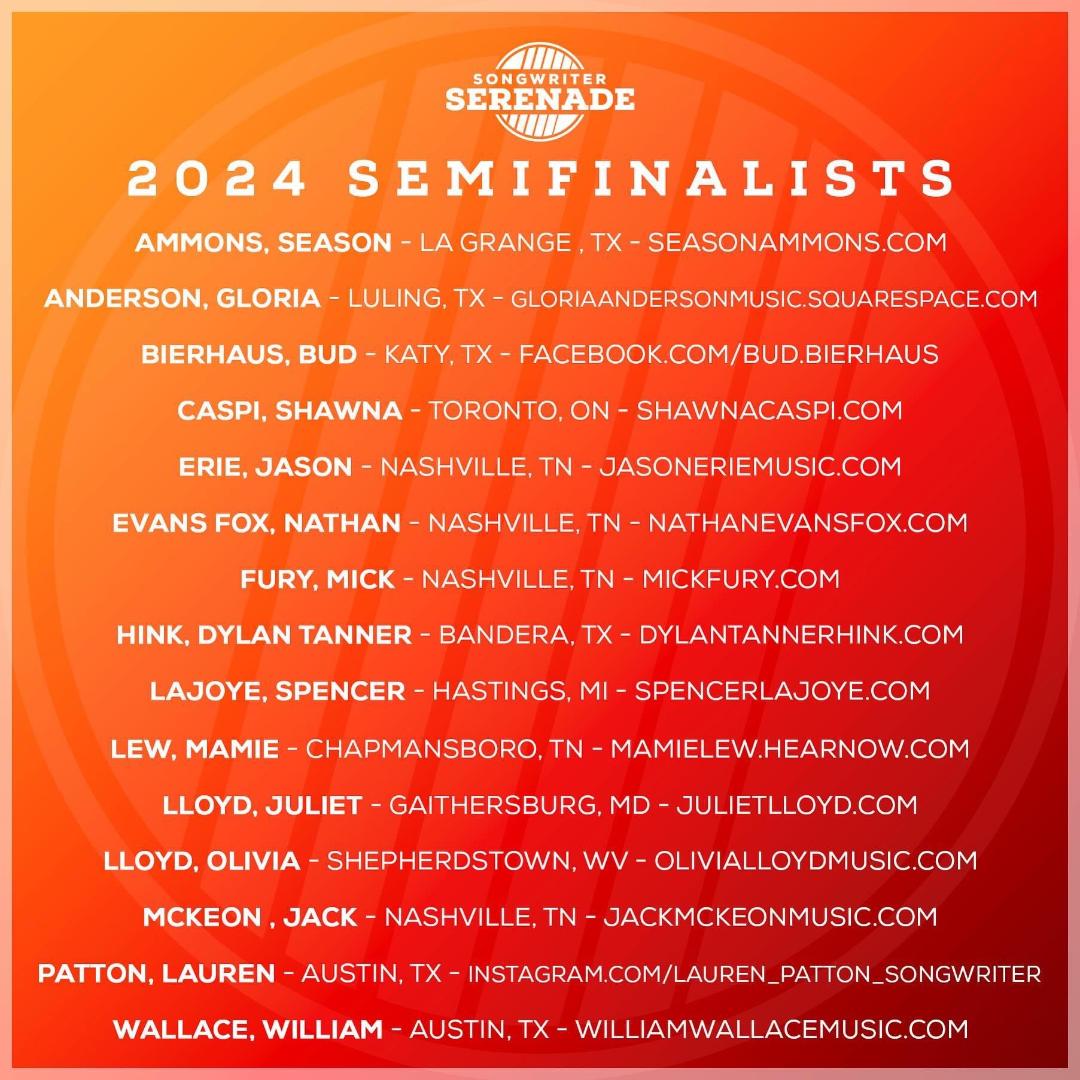 You are currently viewing Semifinalists Named in 2024 Songwriter Serenade Competition